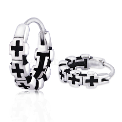 316 Stainless Steel Cross Hoop Earrings for Men Women, Antique Silver, 15x15x4mm, Pin: 1mm(EJEW-SZ0001-97)