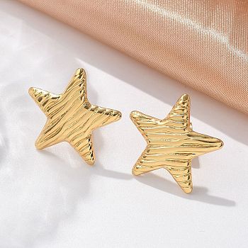 304 Stainless Steel Stud Earrings, Ion Plating(IP), Star, Real 18K Gold Plated, 19x20mm