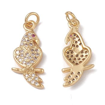 Rack Plating Brass Micro Pave Cubic Zirconia Pendants, Bird Charm, Cadmium Free & Lead Free, with Jump Ring, Real 18K Gold Plated, 19x8x2.5mm, Hole: 0.2mm