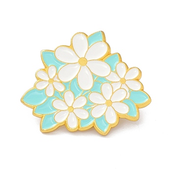 Flower Enamel Pin, Lovely Alloy Enamel Brooch for Backpacks Clothes, Golden, Cyan, 23.5x28.5x9mm