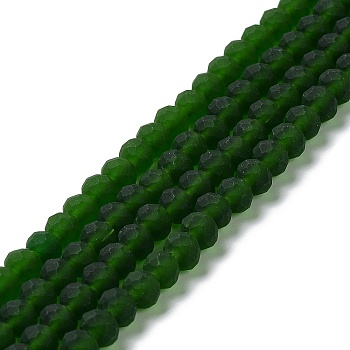 Transparent Glass Beads Strands, Faceted, Frosted, Rondelle, Dark Green, 3.5mm, Hole: 1mm