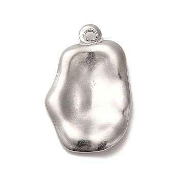 304 Stainless Steel Pendants, Oval Charms, Stainless Steel Color, 26x16x3mm, Hole: 2mm