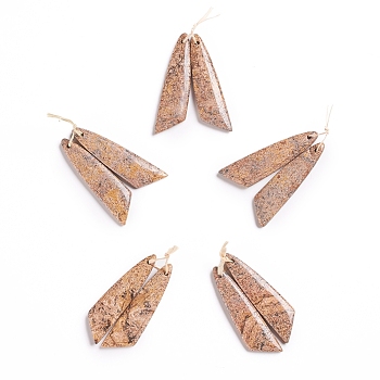 Natural Picture Jasper Pendants, for Jewelry Making, Wing, 43~44.5x10~11x3.5~5mm, Hole: 1.2mm