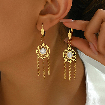 Bohemian Style Stainless Steel Tassel Evil Eye Hoop Earrings for Women, with Vintage Design, Golden, 65x16.4mm