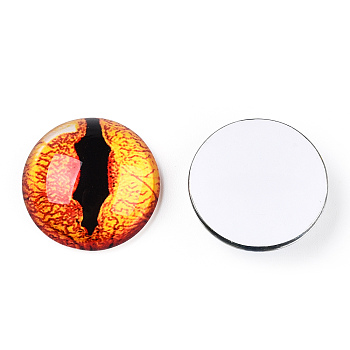 Glass Cabochons, Half Round with Evil Eye, Vertical Pupil, Orange, 20x6.5mm