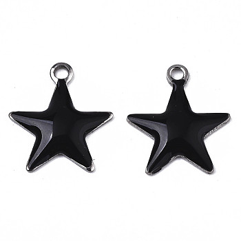 201 Stainless Steel Enamel Charms, Star, Stainless Steel Color, Black, 14.5x12.5x2mm, Hole: 1.5mm