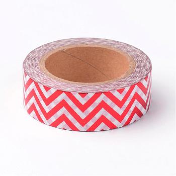 DIY Scrapbook Decorative Paper Tapes, Adhesive Tapes, with Wavy/Chevron Pattern, Red, 15mm, about 10m/roll