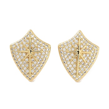 Brass Micro Pave Cubic Zirconia Stud Earrings for Women, Long-Lasting Plated, Cadmium Free & Lead Free, Real 18K Gold Plated, Star, 18x14.5mm