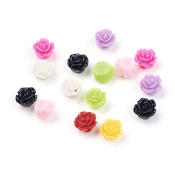 Resin Beads, Flower, Mixed Color, 6x4mm, Hole: 1mm