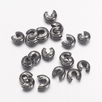 Iron Crimp Beads Covers, Cadmium Free & Lead Free, Gunmetal, Size: About 3mm In Diameter, Hole: 1.2~1.5mm, About 200pc/10g
