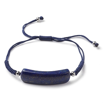 Curved Rectangle Natural Lapis Lazuli Adjustable Nylon Cord Braided Bead Bracelets for Women Men, Inner Diameter: 1-1/4~3-1/8 inch(3.2~8cm)