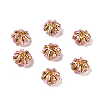 Acrylic Beads, Golden Metal Enlaced, Flower, Pearl Pink, 6.5x6.5x3.5mm, Hole: 1.6mm, about 6250pcs/500g