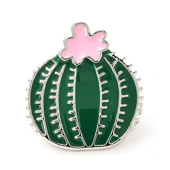 Alloy Enamel Brooches, Enamel Pin, with Butterfly Clutches, Cactus, Platinum, Green, 22.5x20.5x10.5mm