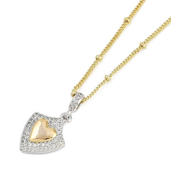 Brass Micro Pave Clear Cubic Zirconia Shield Pendant Satellite Chain Necklaces for Women, Real 18K Gold Plated & Platinum, Heart, 17.91 inch(45.5cm)