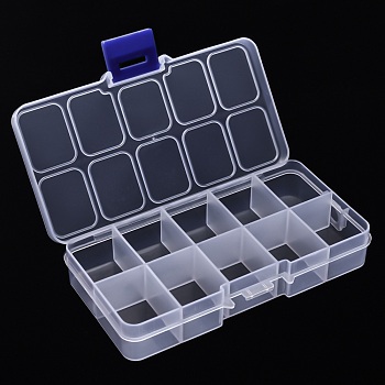 Plastic Bead Storage Container, 10 Compartment Organizer Boxes, Rectangle, Clear, 13x6.5x2.3cm, Compartment: 2.9x2.3x2.1cm