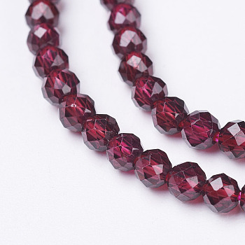 Natural Garnet Beads Strands, Faceted, Round, 3mm, Hole: 1mm, about 134pcs/strand, 15.7 inch(40cm)
