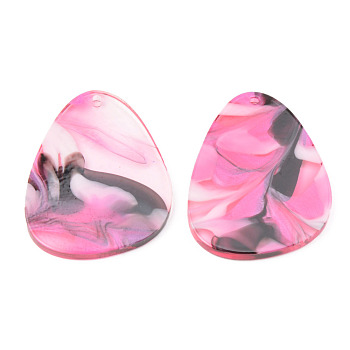 Acrylic Pendants, Teardrop, Hot Pink, 34x25x2mm, Hole: 1.5mm