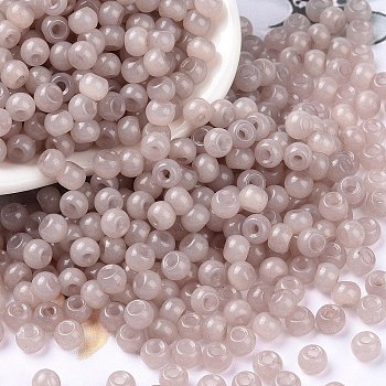 6/0 Imitation Jade Glass Seed Beads, Luster, Dyed, Round, Rosy Brown, 4x3mm, Hole: 1.2mm, about 7500pcs/pound