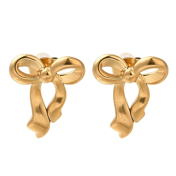 304 Stainless Steel Bowknot Stud Earrings, Golden, 18x16mm