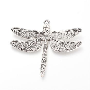 Tibetan Style Alloy Big Pendants, Dragonfly, Cadmium Free & Lead Free, Antique Silver, 63.5x72x5.5mm, Hole: 3.5mm, about 70pcs/1000g