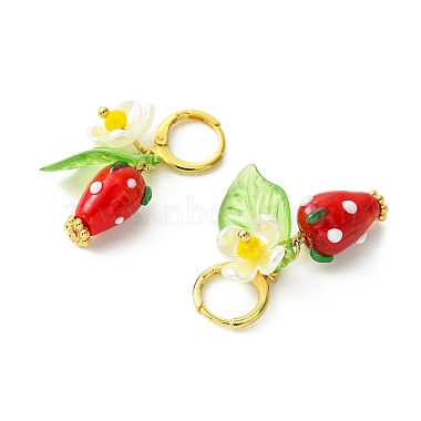 fraise au chalumeau avec boucle d'oreille pendante en forme de fleur perlée en plastique(X-EJEW-TA00130)-7