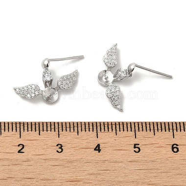 Rhodium Plated Wings 925 Sterling Silver Micro Pave Cubic Zirconia Dangle Stud Earring Findings(STER-P056-10P)-3