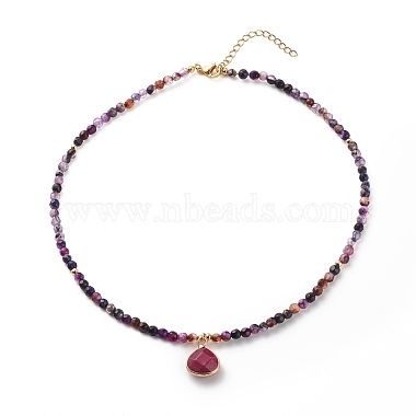 Teardrop Pendant Necklace with Round Beaded Chains(NJEW-JN03921)-4