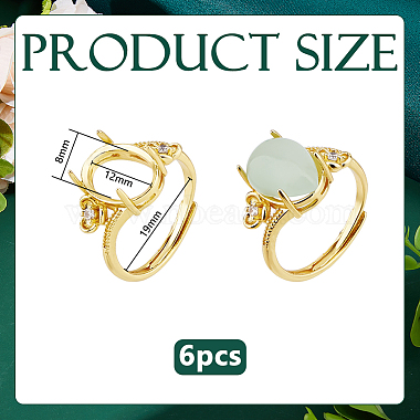 6Pcs Rack Plating Oval Brass Micro Pave Cubic Zirconia Adjustable Solitaire Ring Components(KK-DC0005-11)-2