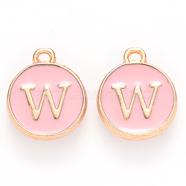 Golden Pink Flat Round Alloy+Enamel Charms