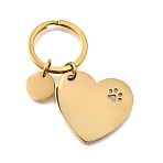 304 Stainless Steel Keychains, Heart with Dog Paw Prints, Golden, 57.5mm(KEYC-K024-01G)