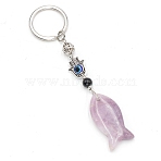 Natural Lepidolit Fish Keychain, Hamsa Hand, 10cm(PW-WG77624-01)