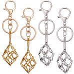 4Pcs 2 Colors 304 Stainless Steel Braided Macrame Pouch Empty Stone Holder for Keychain, with Alloy Keychain Clasp Findings, Mixed Color, 13.1cm, 2pcs/style(KEYC-SC0001-33)