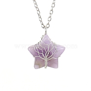 Natural Amethyst Star Pendant Necklace, with Platinum Alloy Chains, 20.87 inch(53cm)(PW-WG10869-01)