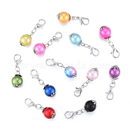 Alloy Pendant Decoration, with CCB Imitation Pearl Round Beads, Lobster Clasp Charms, Clip-on Charms, for Keychain, Purse, Backpack Ornament, Stitch Marker, Mixed Color, 3.1cm, 1pc/color, 12 colors, 12pcs/bag(KEYC-B014-05)