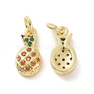 Brass Micro Pave Cubic Zirconia Charms, with Jump Ring, Real 18K Gold Plated, Pineapple, Colorful, 13.5x6.5x3mm, Jump Ring: 5x0.8mm, Inner Diameter: 3.2mm(KK-E068-VF149)