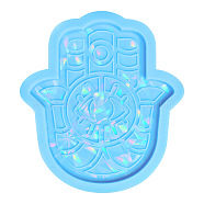 Hamsa Hand Cup Mat Food Grade Silicone Molds, Resin Casting Coaster Molds, for UV Resin, Epoxy Resin Craft Making, Light Sky Blue, 123x110mm(WG34418-01)