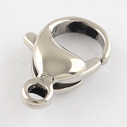 Polished 304 Stainless Steel Lobster Claw Clasps, Parrot Trigger Clasps, Stainless Steel Color, 19x12x5mm, Hole: 3mm(STAS-R072-09A)