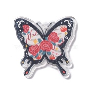 Transparent Acrylic Pendants, Butterfly, Red, 36~36.5x38x2~2.5mm, Hole: 2mm(OACR-O004-01E)