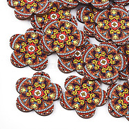 Printed Basswood Pendants, Back Random Color, Flower, Coral, 33.5x34.5x3mm, Hole: 1.5mm(WOOD-S045-018B)