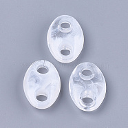 Acrylic Links, Imitation Gemstone, Oval, Clear & White, 33.5x22.5x9.5mm, Hole: 6.5mm, about 155pcs/500g(OACR-S028-034)