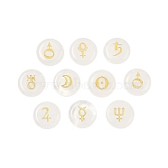 10Pcs 10 Styles Natural Quartz Crystal Cabochons, Flat Round with Gold Stamping Pattern, 18~18.5x4.5~6mm, 1pc/style(G-G193-03A)