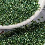 MIYUKI Round Rocailles Beads, Japanese Seed Beads, (RR341) Green Lined Chartreuse AB, 15/0, 1.5mm, Hole: 0.7mm, about 5555pcs/bottle, 10g/bottle(SEED-JP0010-RR0341)