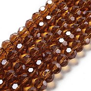 Electroplate Transparent Glass Beads Strands, Faceted(32 Facets), Round, Pearl Luster Plated, Dark Goldenrod, 10mm, Hole: 1.2mm, about 65~69pcs/strand, 23.03~24.49 inch(58.5~62.2cm)(EGLA-A035-T10mm-A04)