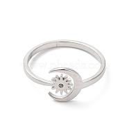 304 Stainless Steel Moon & Sun Open Cuff Ring for Women, Stainless Steel Color, Inner Diameter: 17mm(RJEW-K245-33P)