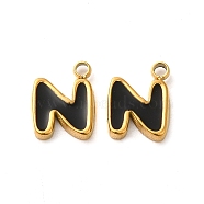 304 Stainless Steel Enamel Charms, Real 14K Gold Plated, Letter, Letter N, 8.5x6.5x1.3mm, Hole: 1.2mm(STAS-L022-292G-N)