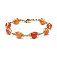 Natural Carnelian Beaded Bracelets for Men Women, with Brass & 304 Stainless Steel Finding, Magnetic Clasps, 7-1/2 inch(19cm), Bead: 8.7mm(BJEW-TA00012-01)