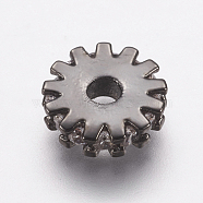 Brass Micro Pave Cubic Zirconia Bead Spacers, Flat Round/Gear, Clear, Gunmetal, 8x2mm, Hole: 2mm(ZIRC-E143-21B)