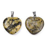 Natural Map Stone Pendants, with Stainless Steel Color Tone Stainless Steel Snap On Bails, Heart Charm, Dyed & Heated, Pale Goldenrod, 22~22.5x20~20.5x6mm, Hole: 2.5x5mm(G-N0325-18D)