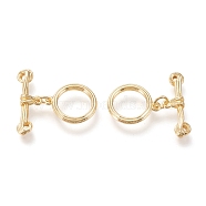 Brass Toggle Clasps, Long-Lasting Plated, Ring & Bar, Real 18K Gold Plated, Ring: 17x14x2.3mm, Hole: 1.4mm, Bar: 23.5x7.5x3.5mm, Hole: 1.2mm(KK-F820-14G)
