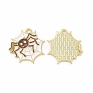 Rack Plating Halloween Alloy Enamel Pendants, Cadmium Free & Nickel Free & Lead Free, Spider Web with Spider, Light Gold, Saddle Brown, 20.5x20.5x1.5mm, Hole: 1.6mm(FIND-G054-16LG-02)
